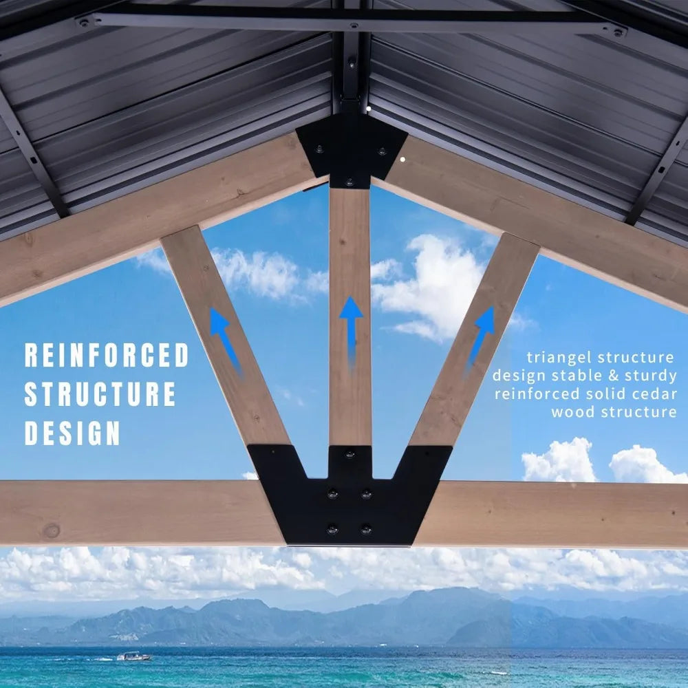 Frame Natural Cedar Hardtop Gazebo With Steel Roof Elite
