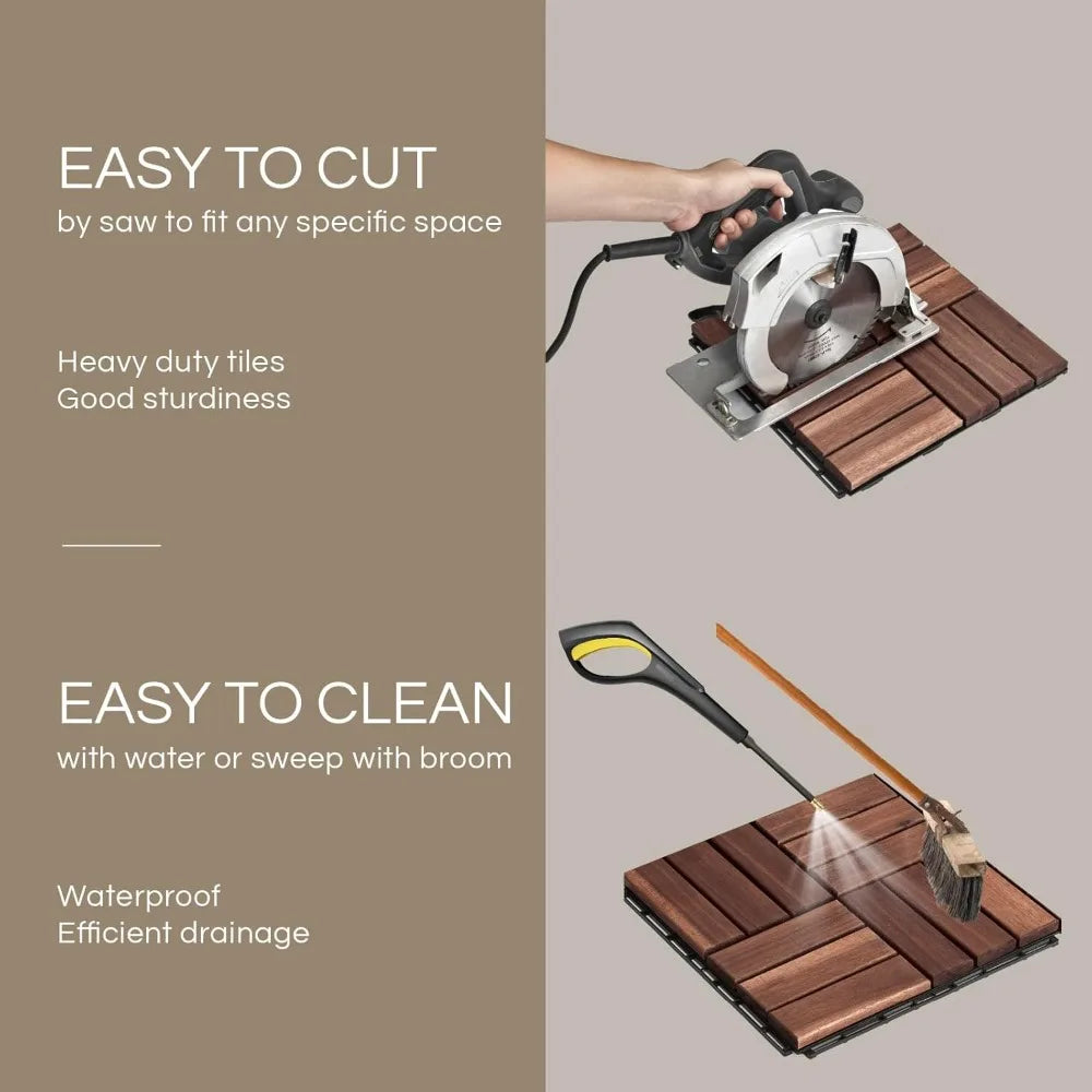 Acacia Wood Deck Tiles Outdoor Waterproof Flooring