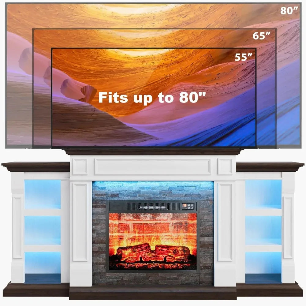 MKDK Electric Fireplace With Mantel And Storage Cabinets LED