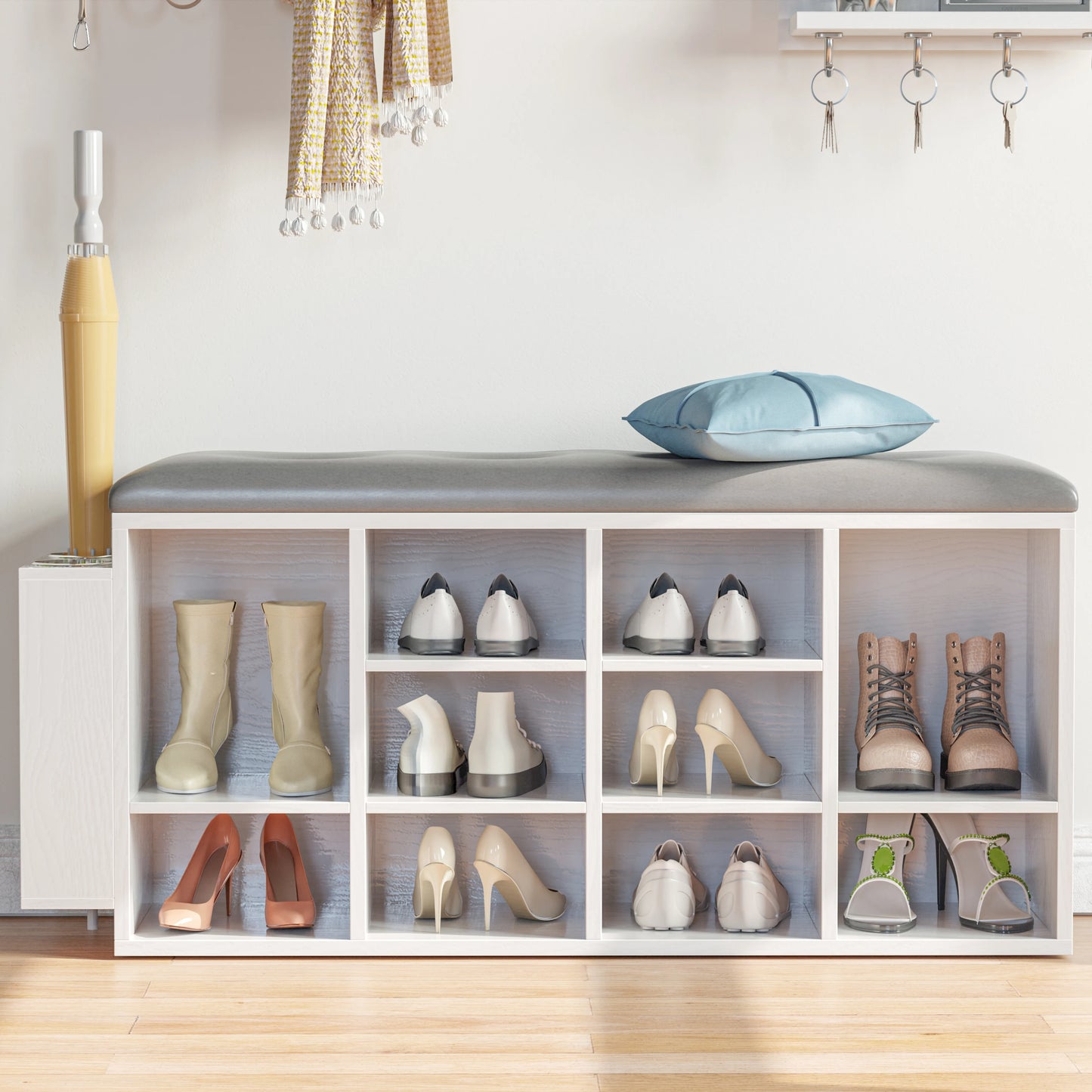 Drawer Ironck 10 Cubbies Entryway Shoe Bench Storage