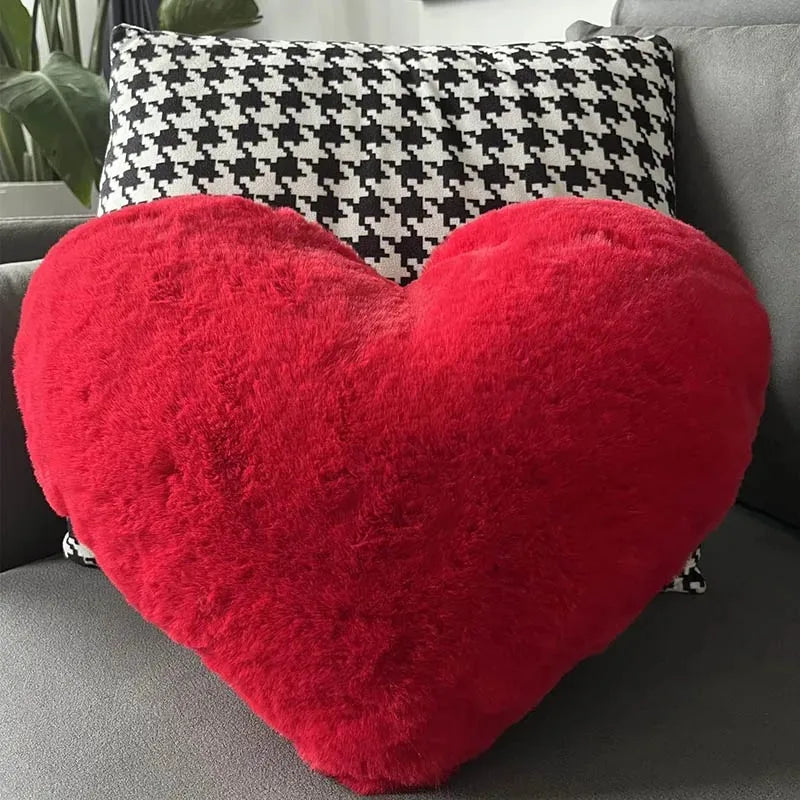 Faux Rabbit Fur Heart Pillow Plush Throw Cushion Valentines