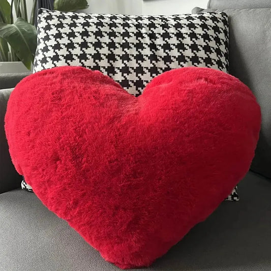 Faux Rabbit Fur Heart Pillow Plush Throw Cushion Valentines
