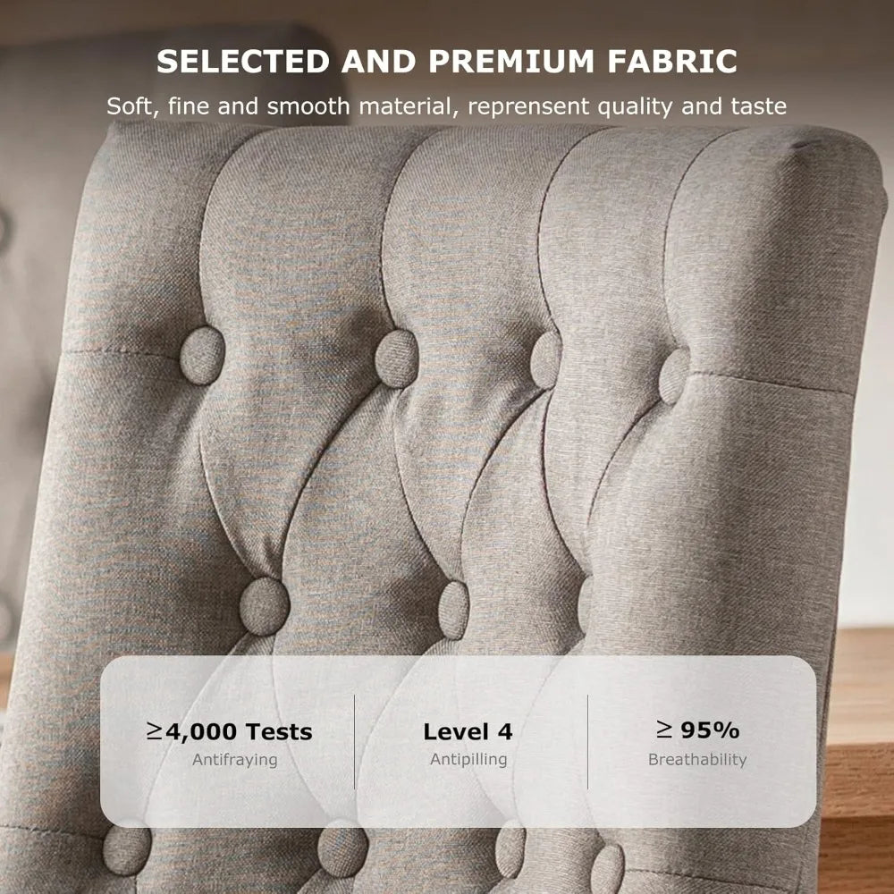 Wingback Fabric Dining Chairs Tufted Buttons Set Of Six