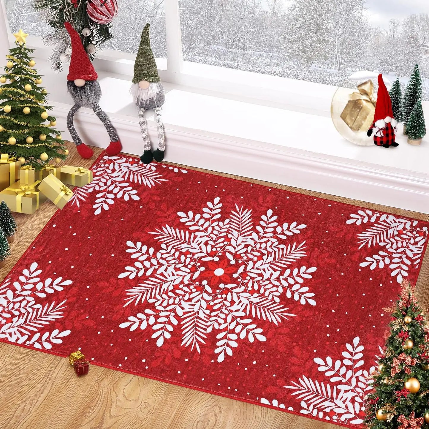High-concerned Christmas Snowflake Washable Area Rug Low Pile Non Slip