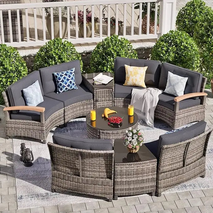 ANGDUO Outdoor Patio Furniture Set Half Moon Sectional Sofa