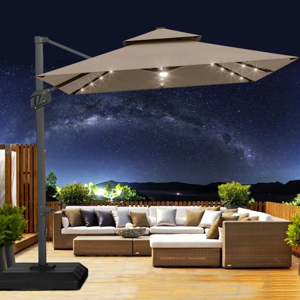 Heavy Duty Cantilever Patio Umbrella With Solar LED Lights