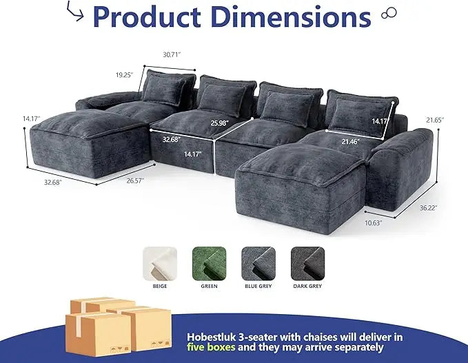 HUANZHUANG Cloud Modular Sectional Sofa U Shaped 4 Seater