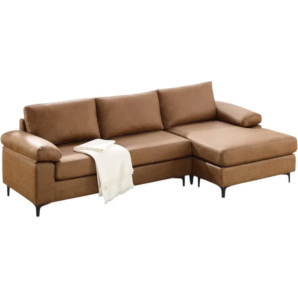 HUANZHUANG Modern Faux Leather Modular Sectional Sofa With Chaise