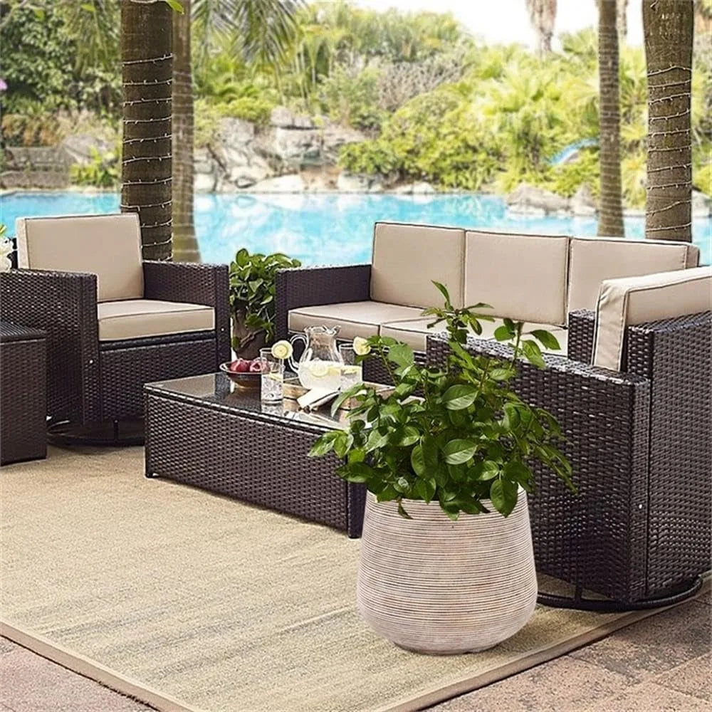 Luxenhome Distressed Round Plant Pot Indoor Outdoor