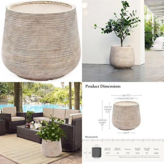 Luxenhome Distressed Round Plant Pot Indoor Outdoor