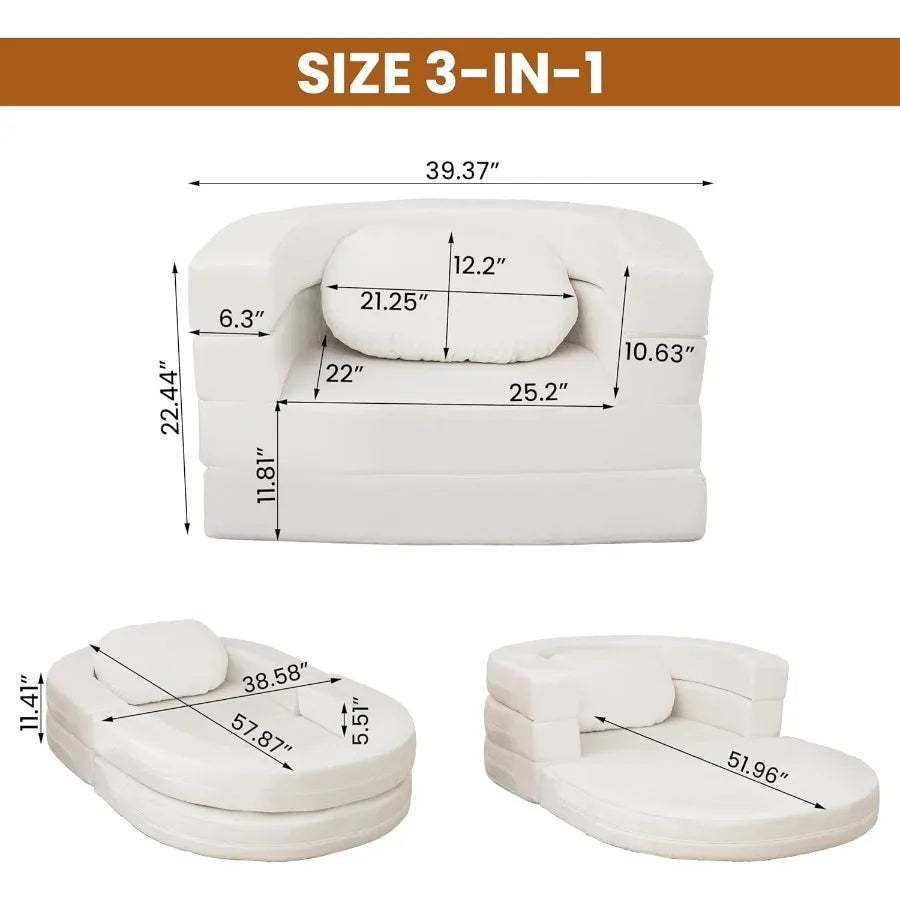 Combination 3in1 Folding Sofa Bed With Memory Foam Pillow