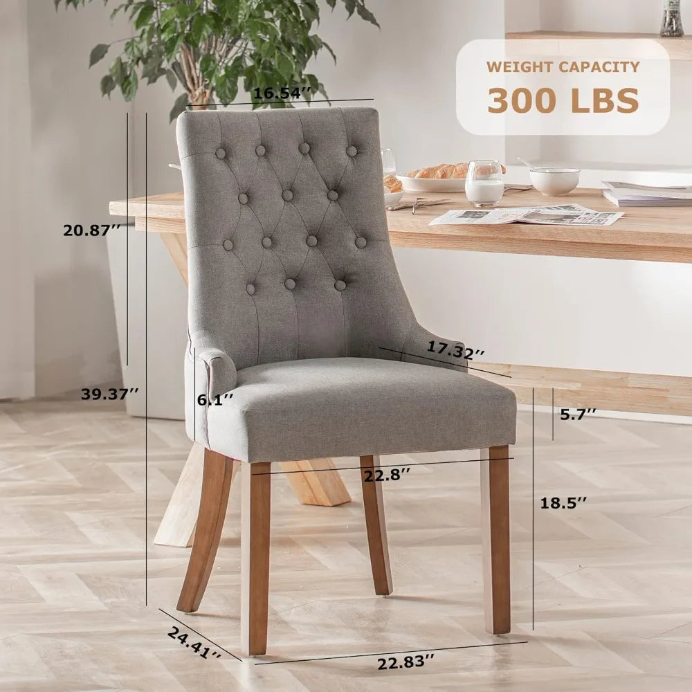 Wingback Fabric Dining Chairs Tufted Buttons Set Of Six