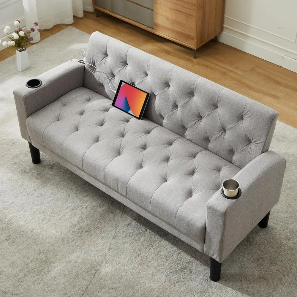 Zhuxiang Loveseat Sofa With Usb Ports And Cupholders
