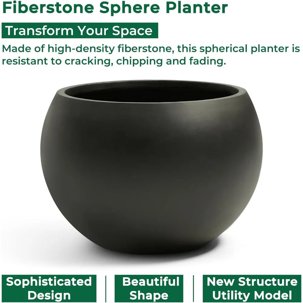 FloraFairy Fiberstone Orb Planter Drainage Hole Weatherproof