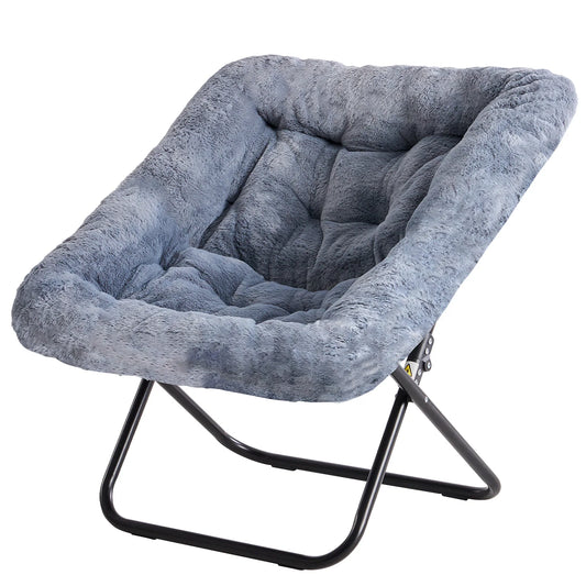 JHK Cozy Faux Fur Saucer Chair Foldable Lounge For Living Room