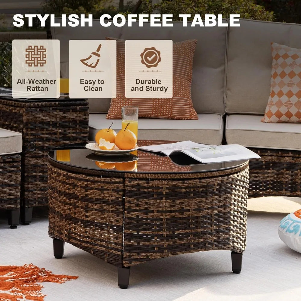 ANGDUO Outdoor Patio Furniture Set Half Moon Sectional Sofa