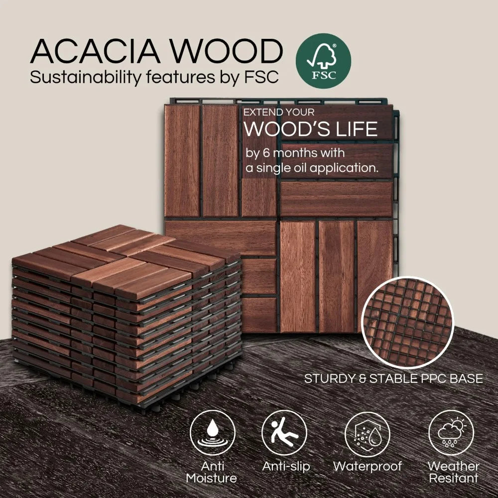 Acacia Wood Deck Tiles Outdoor Waterproof Flooring