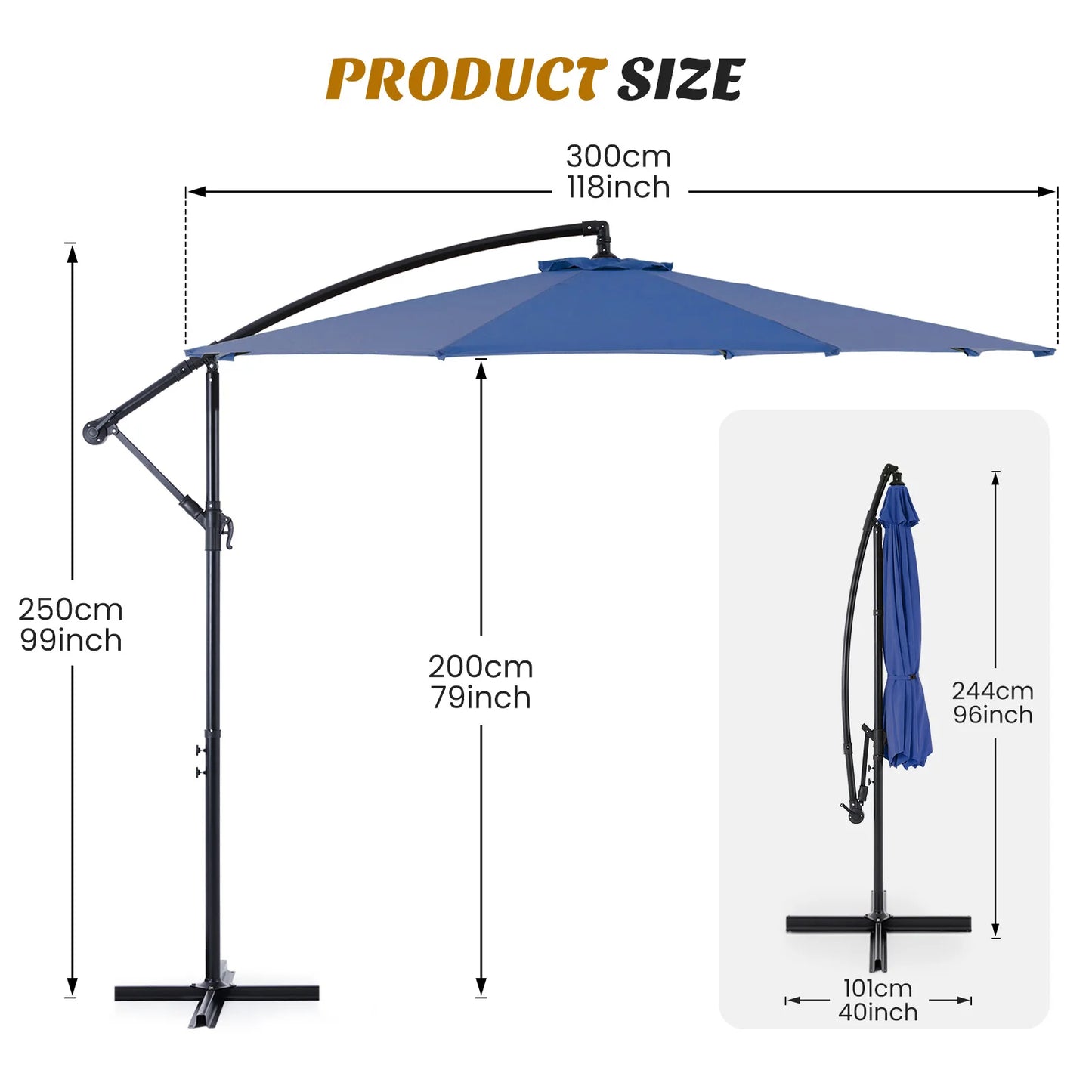 JHK Outdoor Cantilever Patio Umbrella With Easy Tilt