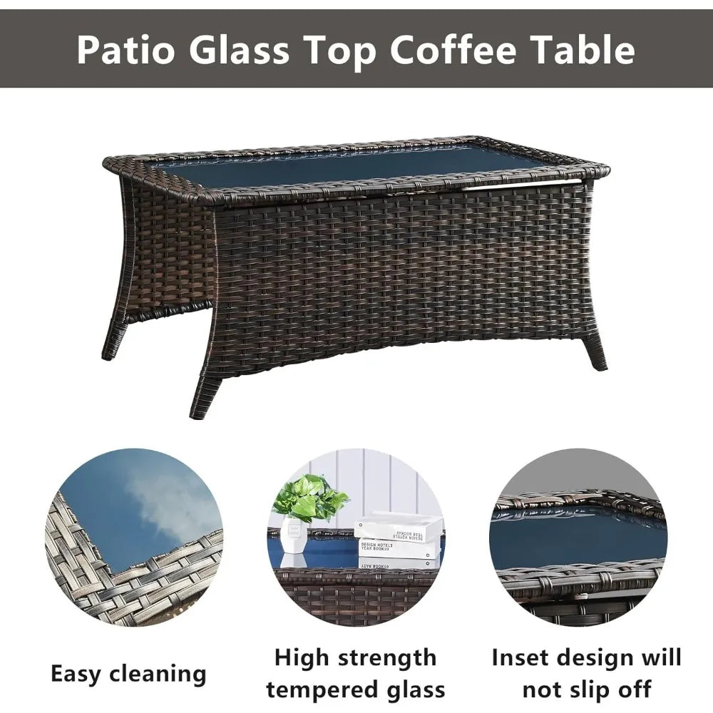 HUANZHUANG Outdoor Coffee Table With Tempered Glass Top