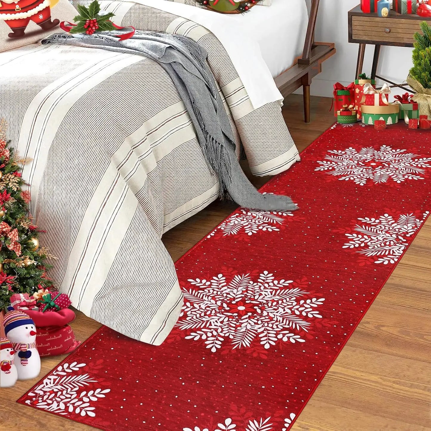 High-concerned Christmas Snowflake Washable Area Rug Low Pile Non Slip