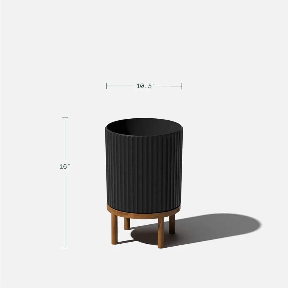 Jiaoying Round Planter With Wooden Stand For Patio Decor