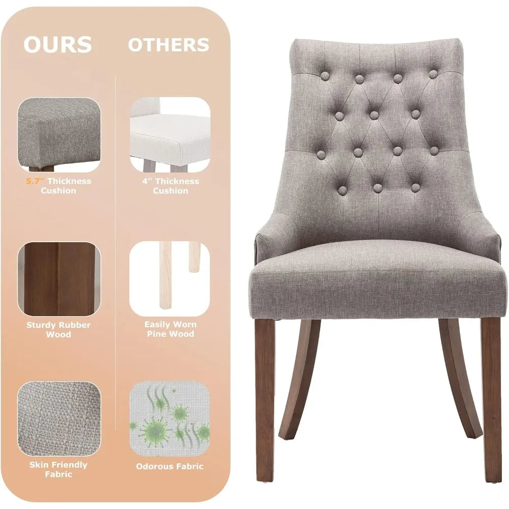 Wingback Fabric Dining Chairs Tufted Buttons Set Of Six