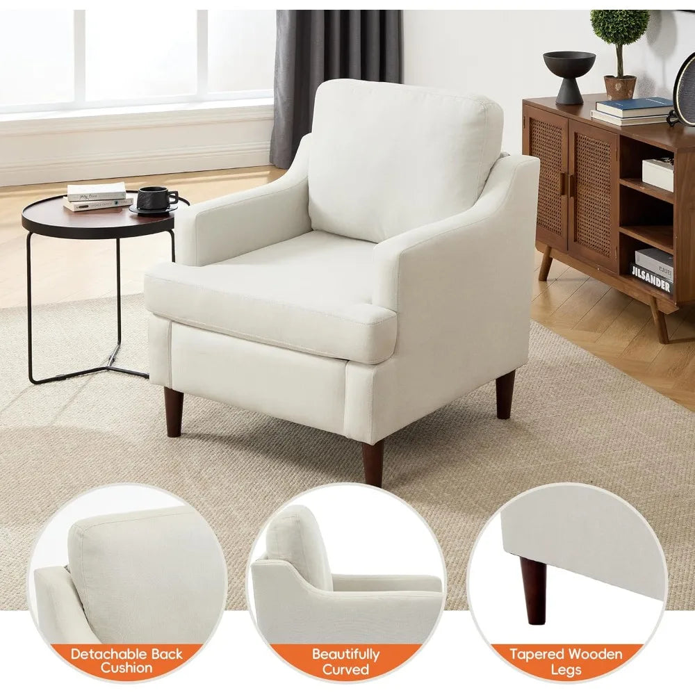 MKDK Mid Century Modern Linen Armchair For Living Room