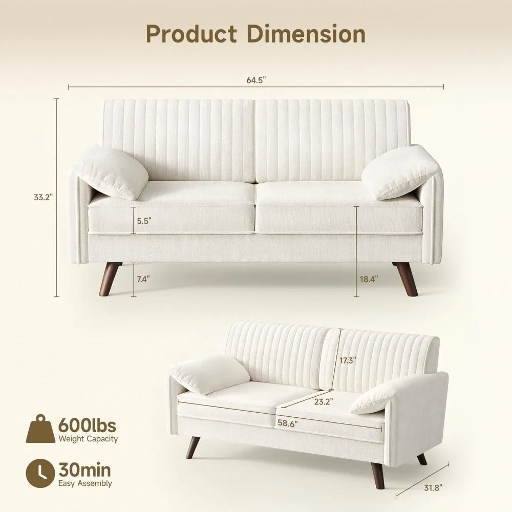 Chenille Loveseat Sofa Modern Small Couch For Living Room