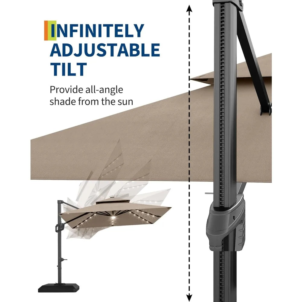 Heavy Duty Cantilever Patio Umbrella With Solar LED Lights