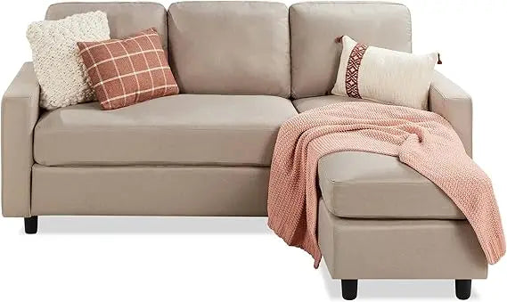 Upholstered Sectional Sofa for Home, Apartment, Dorm, Bonus Room, Compact Spaces w/Chaise Lounge, 3-Seat, L-Shape Design, Rever