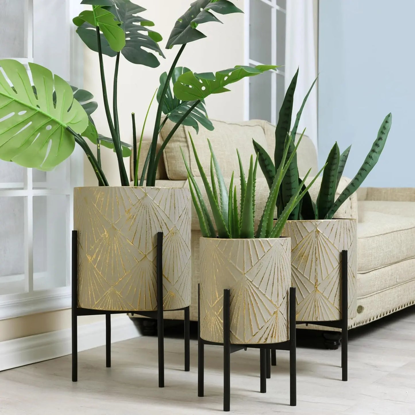 JIAOYING Indoor Plant Planters Set With Metal Stand