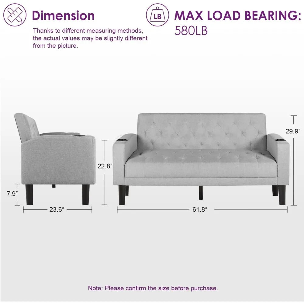Zhuxiang Loveseat Sofa With Usb Ports And Cupholders