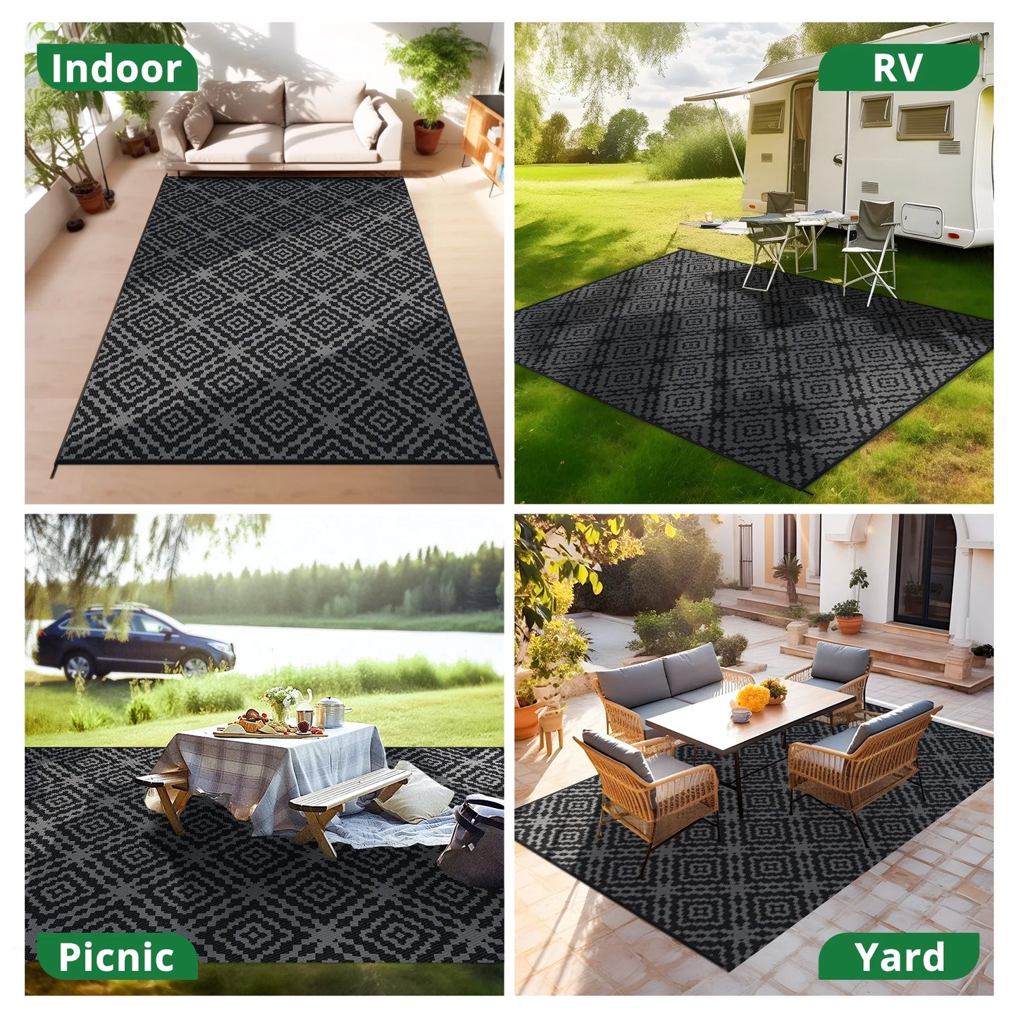 BSHAPPLUS Outdoor Boho Patio Rug Waterproof Area Carpet