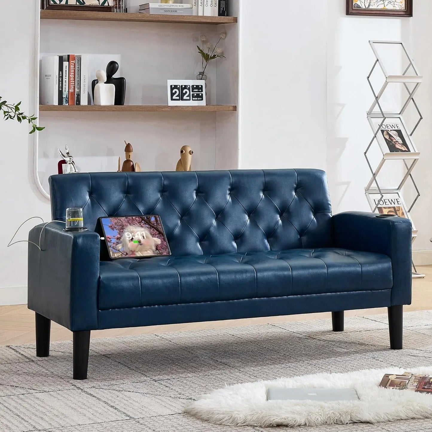 Zhuxiang Loveseat Sofa With Usb Ports And Cupholders