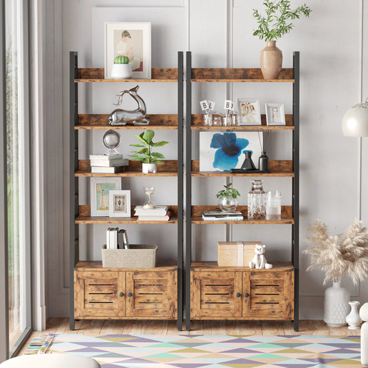 Ironck Bookshelf With Louvered Doors And Cabinet Storage