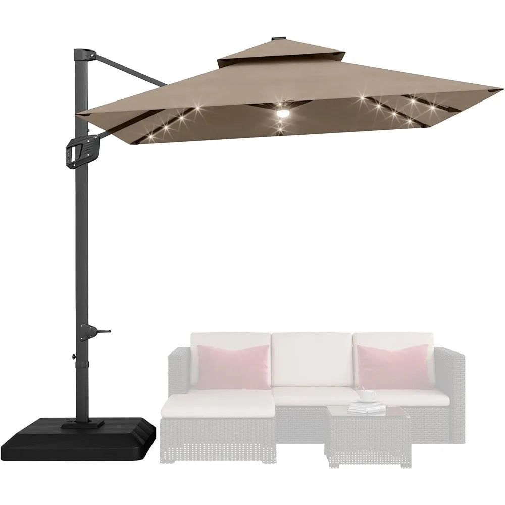 Heavy Duty Cantilever Patio Umbrella With Solar LED Lights