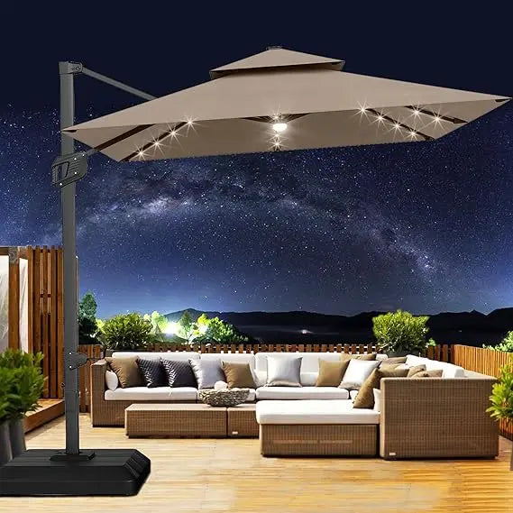 Heavy Duty Cantilever Patio Umbrella With Solar LED Lights