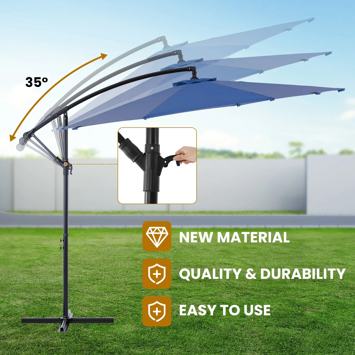 JHK Outdoor Cantilever Patio Umbrella With Easy Tilt