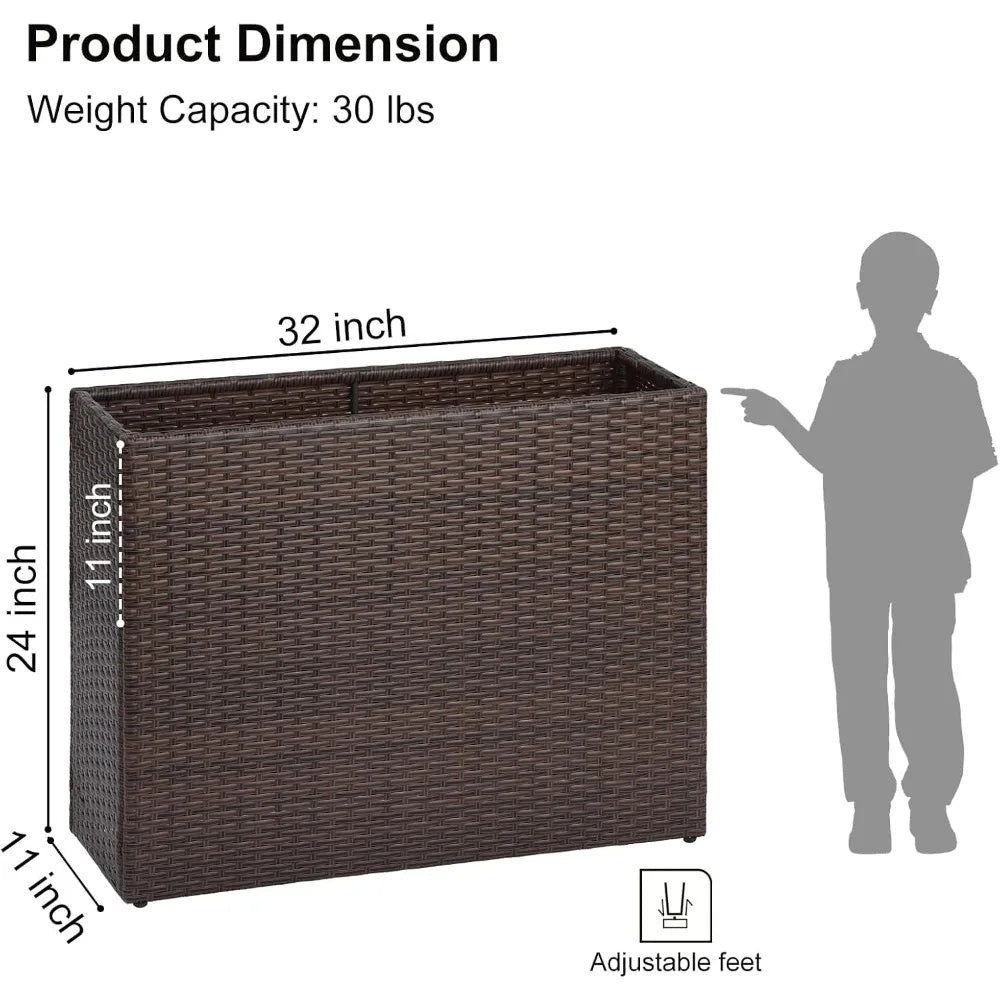 SunnyPark Tall Rectangular Planter With Liner PE Rattan