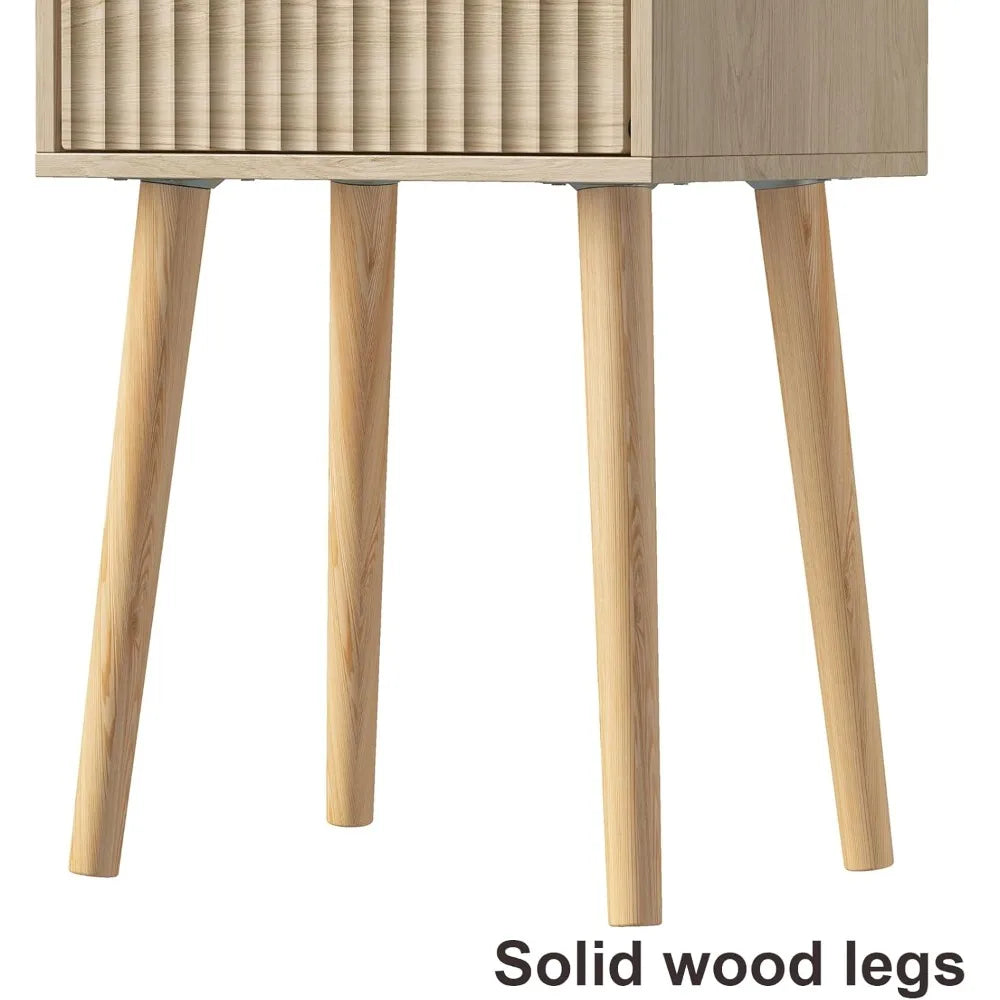 DAFIFY Nightstand Fluted Door Solid Wood Bedside Table