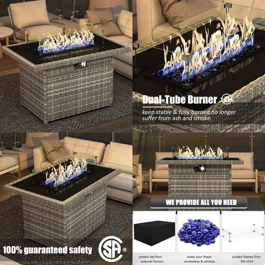 LayinSun Outdoor Propane Gas Fire Pit Glass Wind Guard