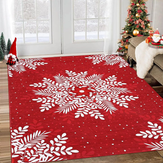 High-concerned Christmas Snowflake Washable Area Rug Low Pile Non Slip