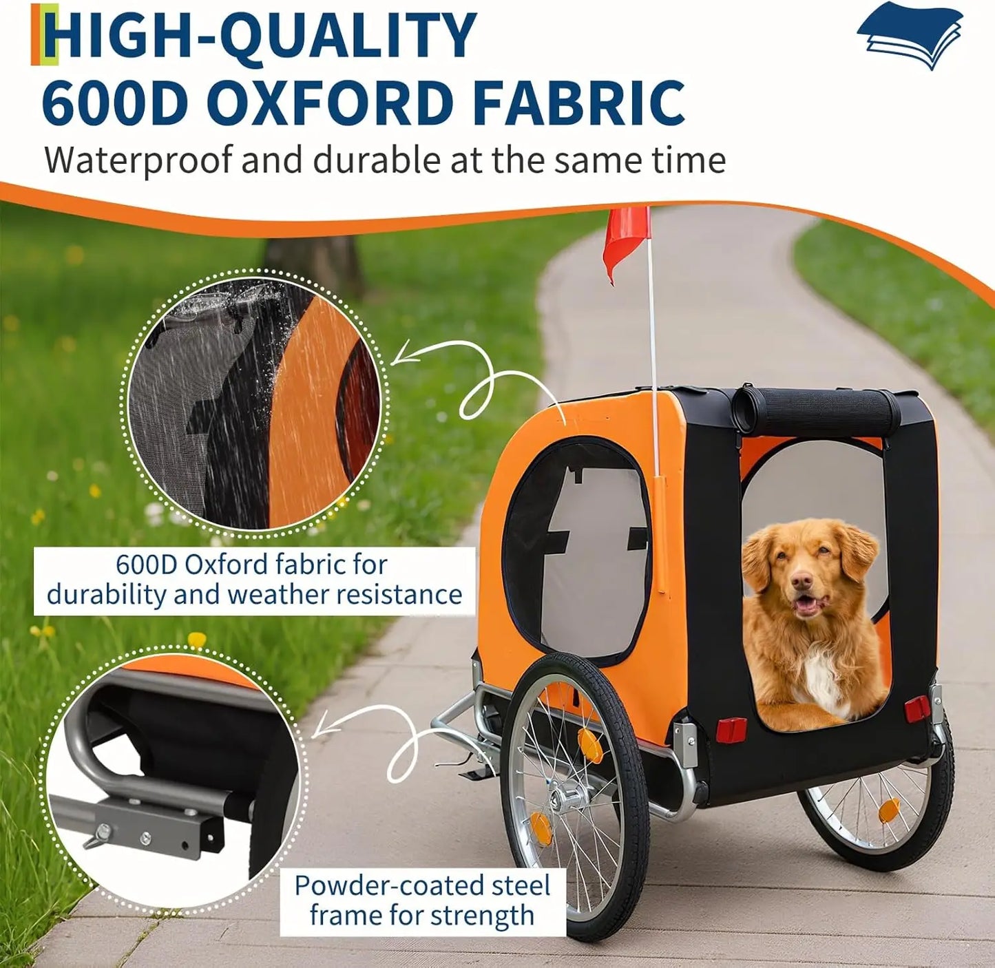 Dog Bike Trailer, 88LBS Pet Bicycle Trailer, Pet Cart Bicycle Carrier Easy Folding Cart Frame, Quick Release Wheel, Universal Bi