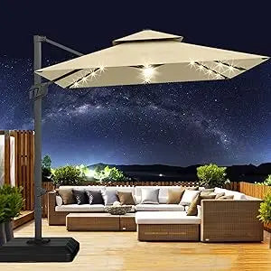 Heavy Duty Cantilever Patio Umbrella With Solar LED Lights
