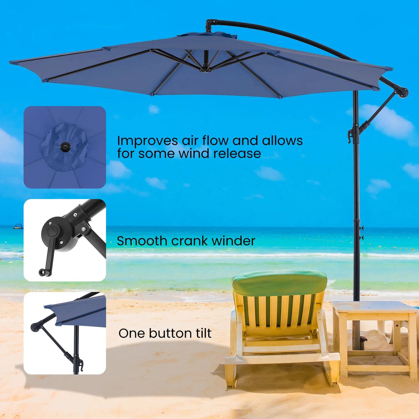 JHK Outdoor Cantilever Patio Umbrella With Easy Tilt