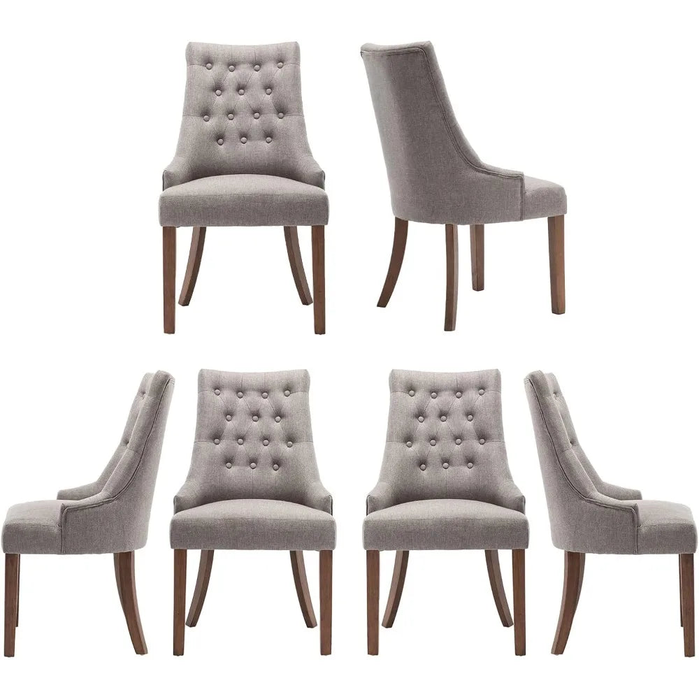 Wingback Fabric Dining Chairs Tufted Buttons Set Of Six