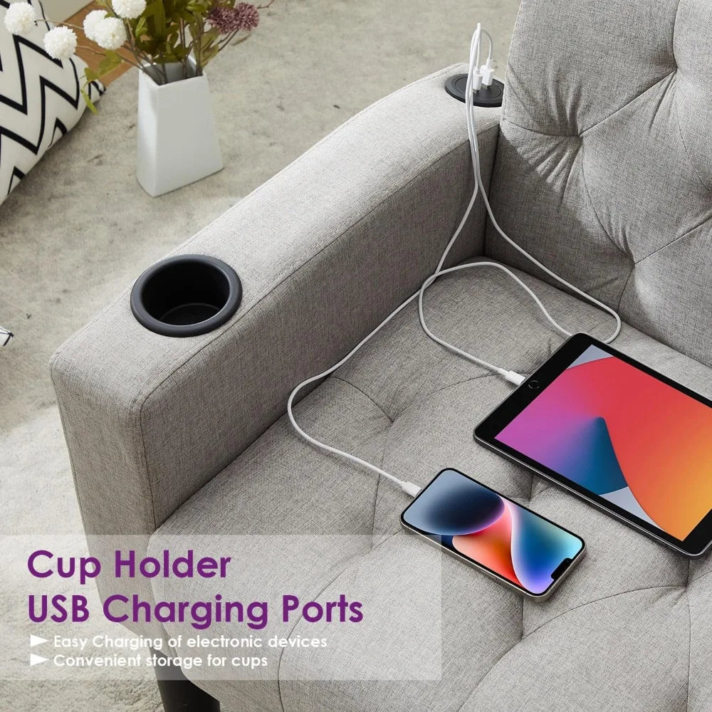 Zhuxiang Loveseat Sofa With Usb Ports And Cupholders