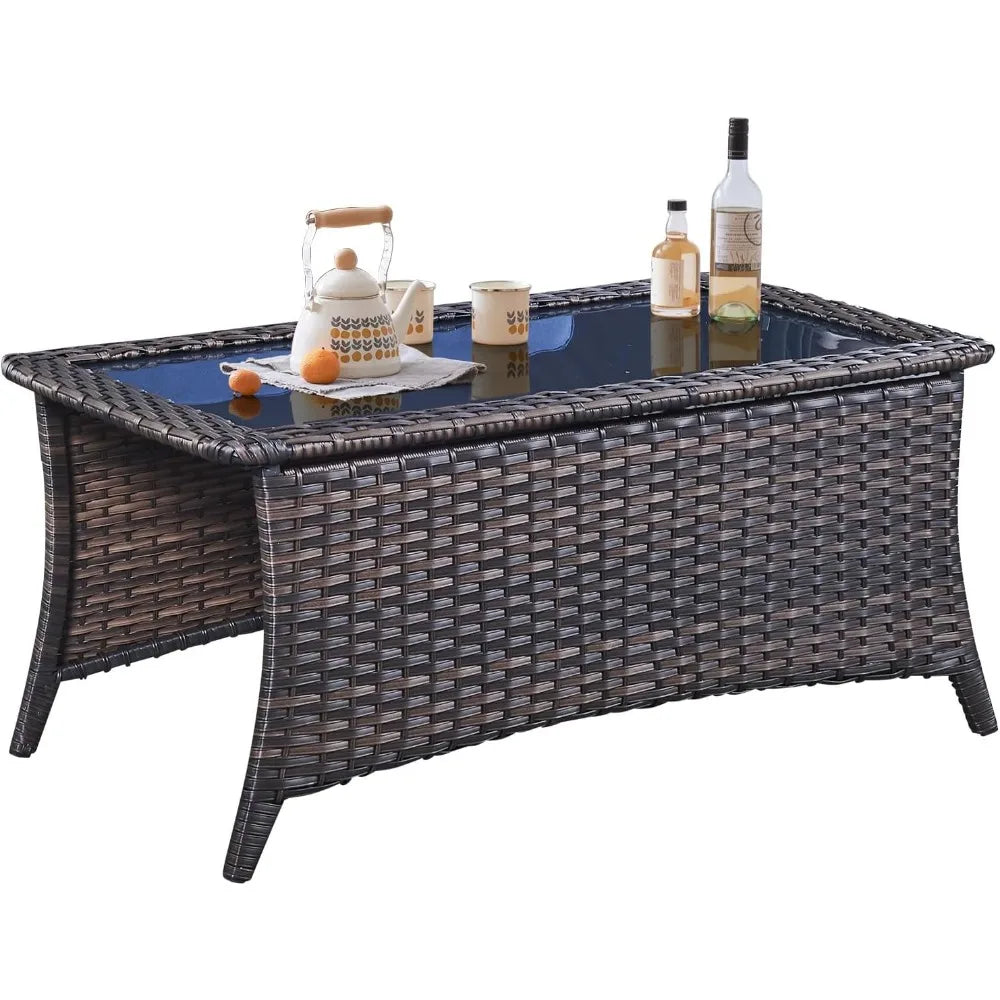 HUANZHUANG Outdoor Coffee Table With Tempered Glass Top