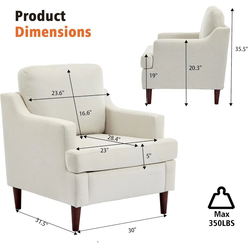 MKDK Mid Century Modern Linen Armchair For Living Room