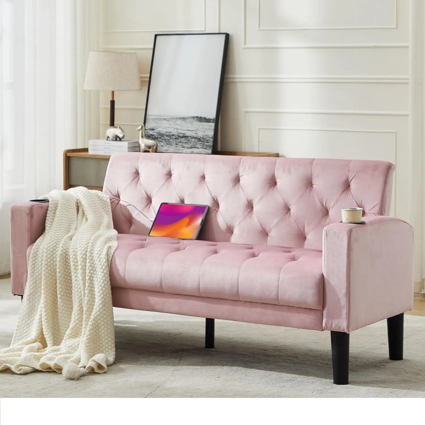 Zhuxiang Loveseat Sofa With Usb Ports And Cupholders